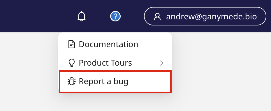 Help menu Report a bug